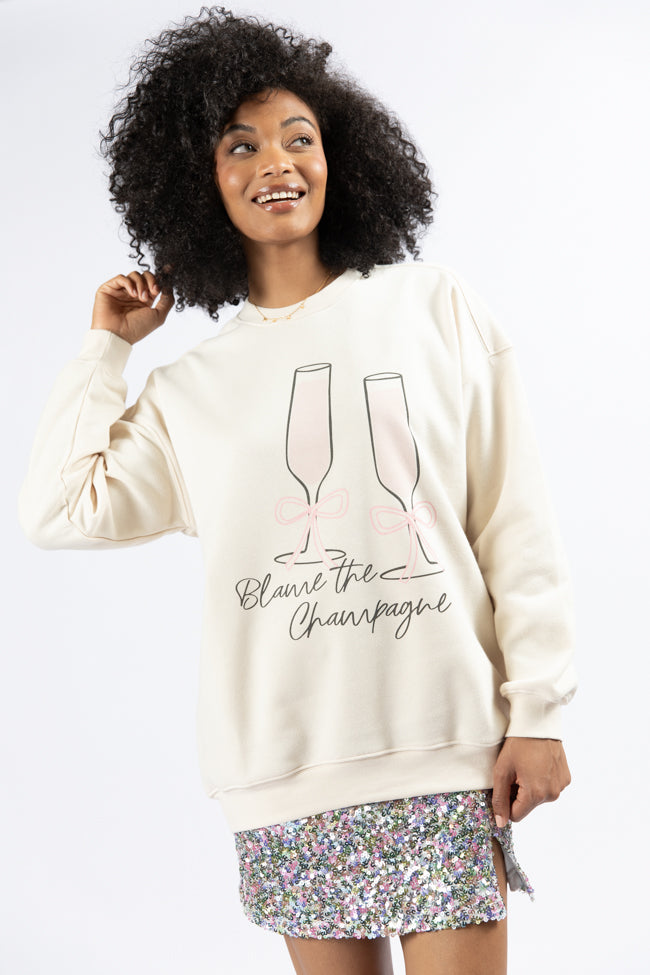 Blame The Champagne Cream Oversized Graphic Sweatshirt SALE Cheap Sale Inexpensive