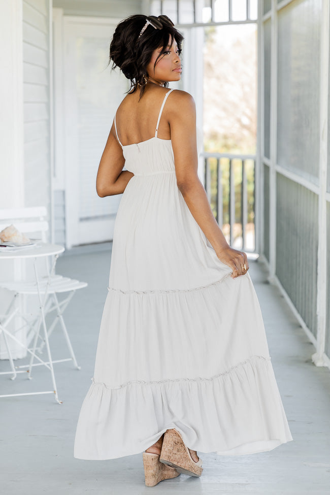 Worth Your While Beige Tiered Maxi Dress FINAL SALE Sale Extremely