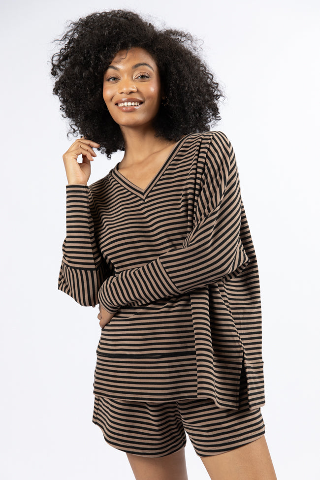 No Complaints Mocha and Black Striped Top SALE Real Cheap Online