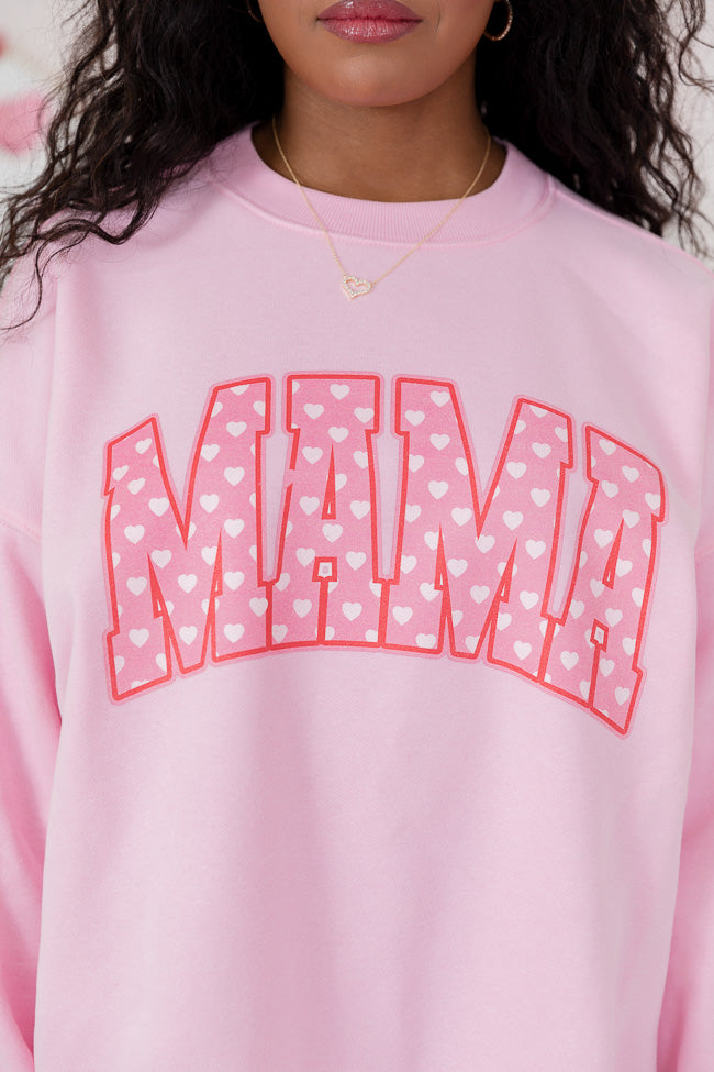 Mama Block Heart Light Pink Oversized Graphic Sweatshirt Newest Cheap Pice