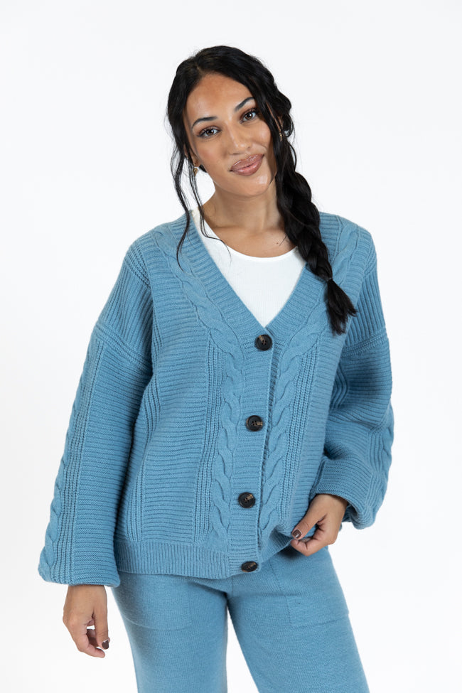 Real Karma Blue Cable Knit Cardigan SALE Get To Buy Sale Online