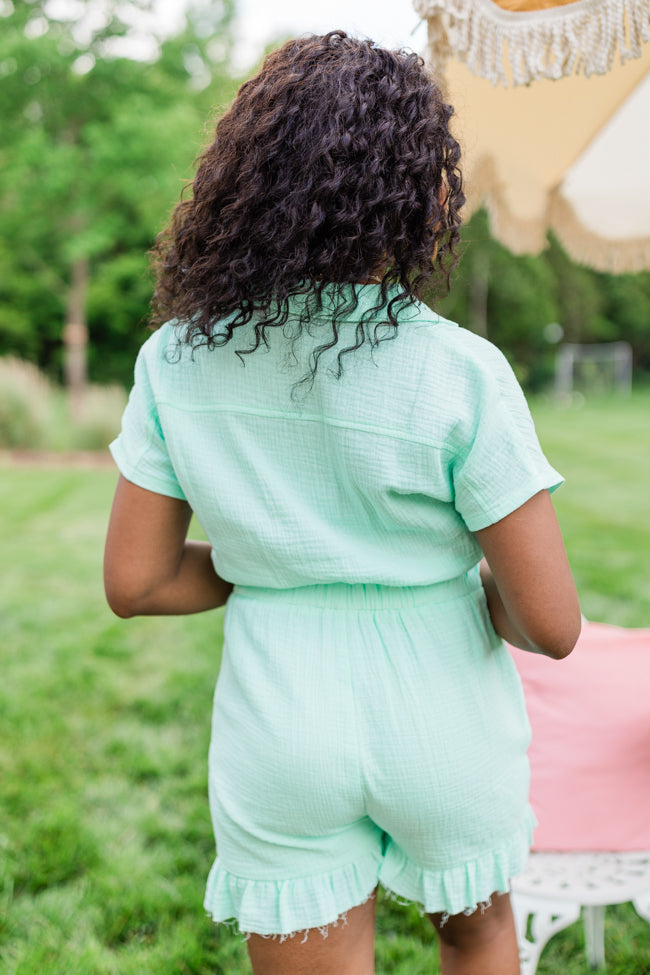 Stop And Stare Mint Flutter Hem Collared Romper Outlet Manchester