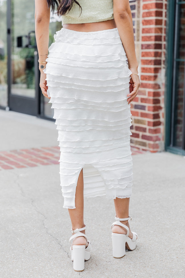 On A Roll Cream Textured Ruffled Midi Skirt FINAL SALE Free Shipping Footlocker Finishline