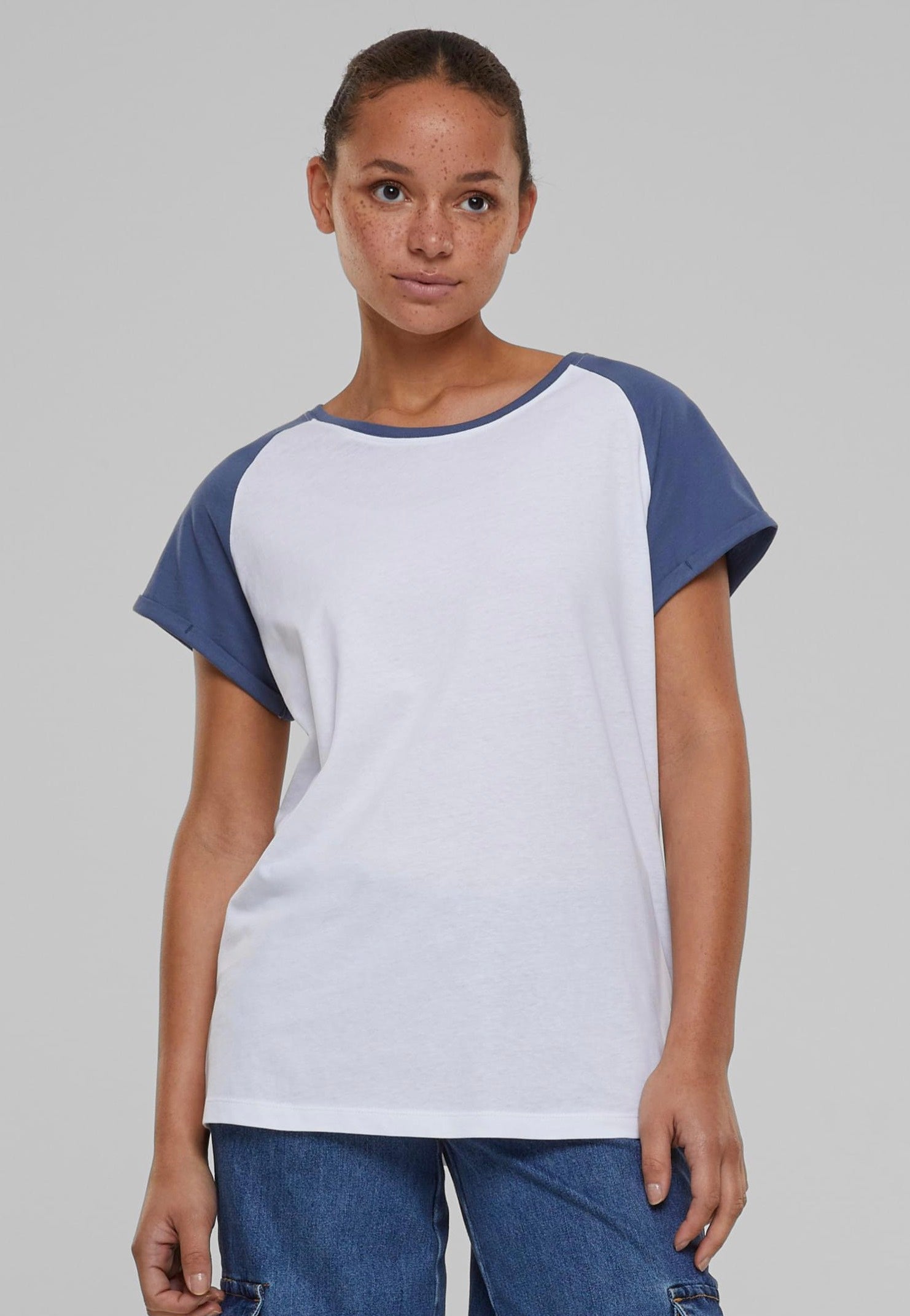 Urban Classics - Ladies Contrast Raglan White/Vintageblue - T-Shirt 100% Original Online