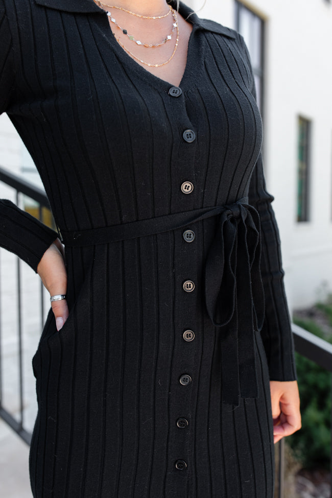 Simple Style Black Button Detail Ribbed Midi Dress FINAL SALE 2025 New Sale Online