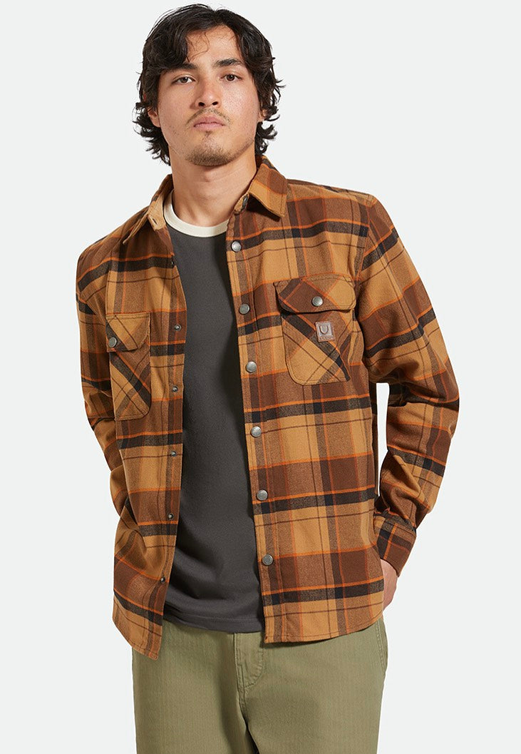 Brixton - Builders Bowery Flannel Burro Brown/Pinecone Brown/Black - Shirt Cheap Order