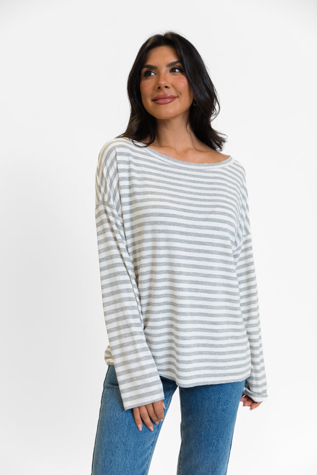 Blizzard Bliss Grey Wide Neck Striped Knit Top FINAL SALE Ebay Cheap Pice