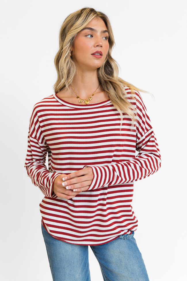 Blizzard Bliss Red Wide Neck Striped Knit Top FINAL SALE Buy Cheap Authentic