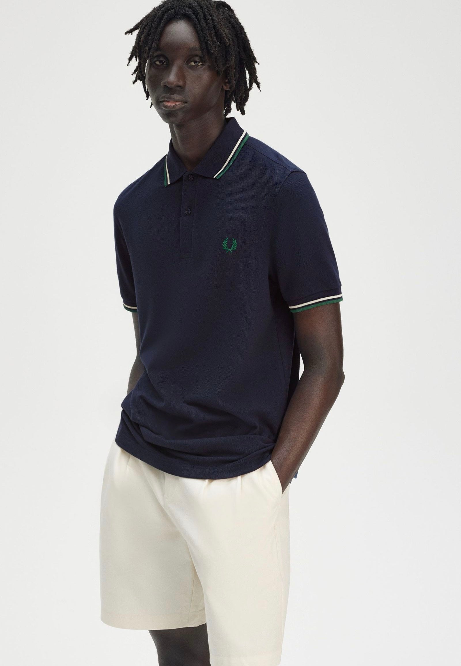 Fred Perry - Twin Tipped Dark Carbon/Light Ecru/Label Green - Polo Cheap Buy