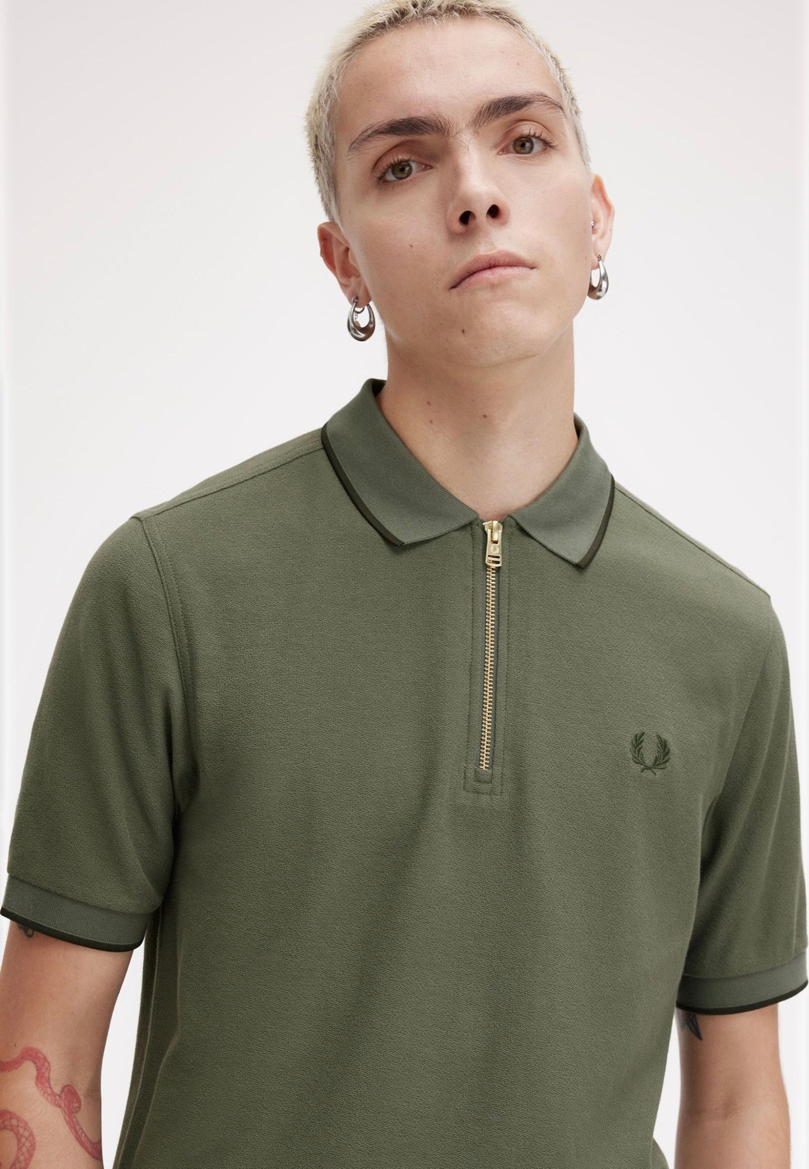 Fred Perry - Crepe Pique Zip Neck Laurel Wreath Green - Polo Quality From China Cheap