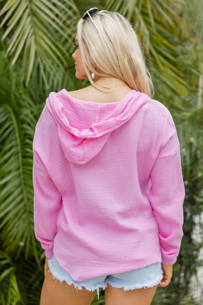 Stay With Me Pink Hooded Gauze Pullover FINAL SALE Inexpensive Sale Online