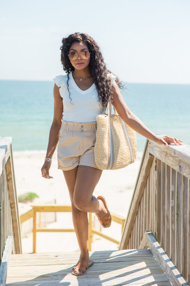 Tide To The Moon Ivory Ruffle Sleeve Ribbed Top Outlet View