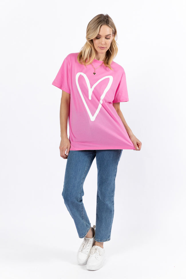 Heart Sketch Hot Pink Oversized Graphic Tee Very Cheap