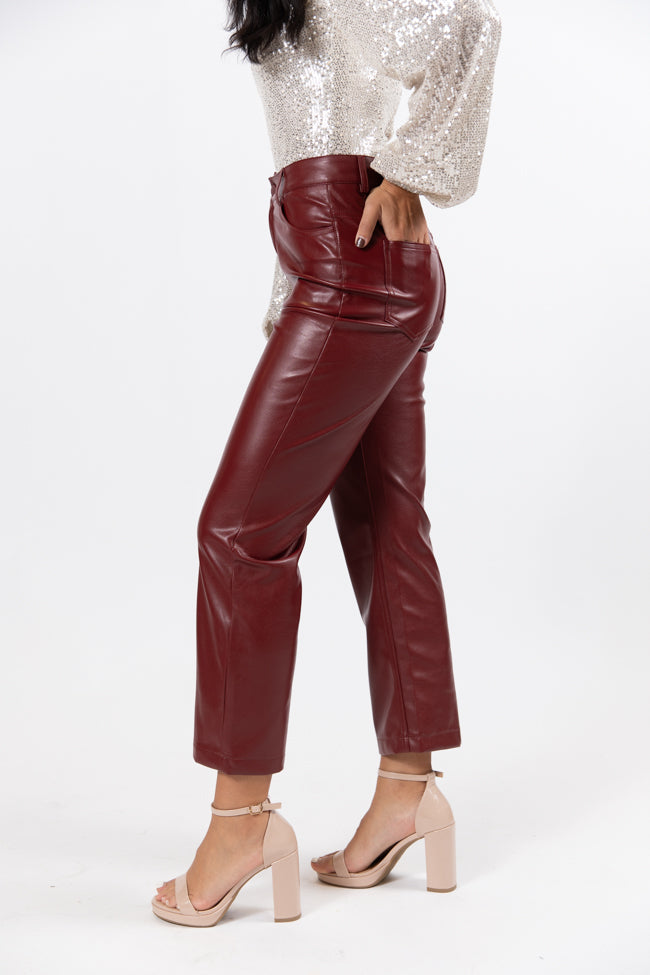 Memorable Nights Burgundy Wide Leg Faux Leather Pants SALE Best Pices