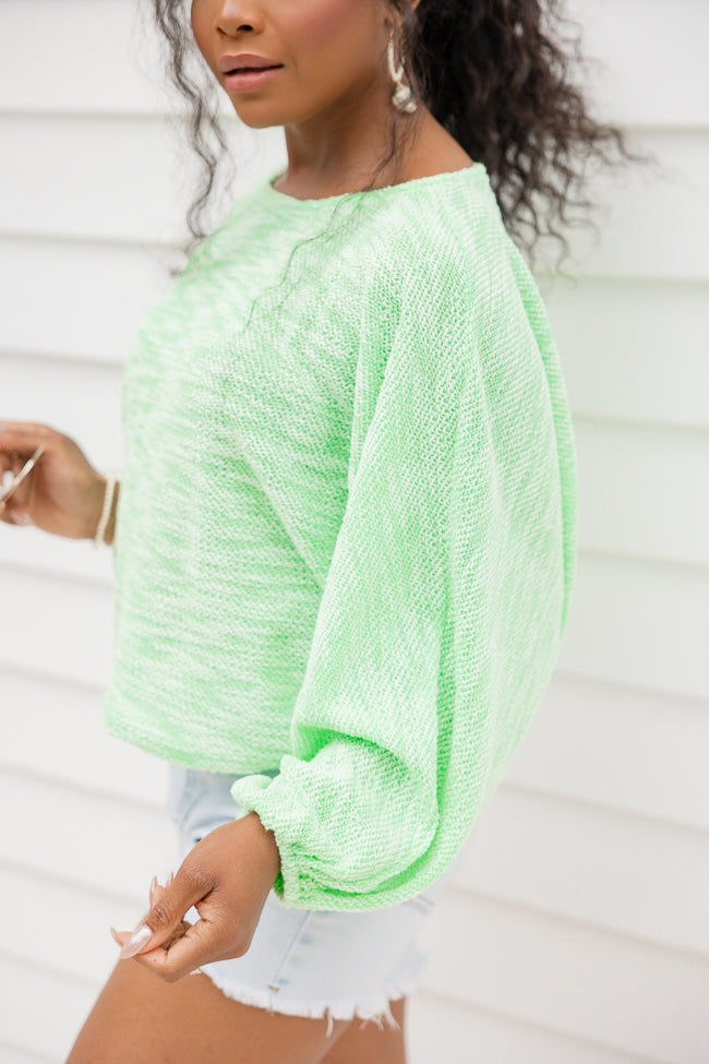 Worth Staying Lime Cropped Balloon Sleeve Sweater Recommend Online