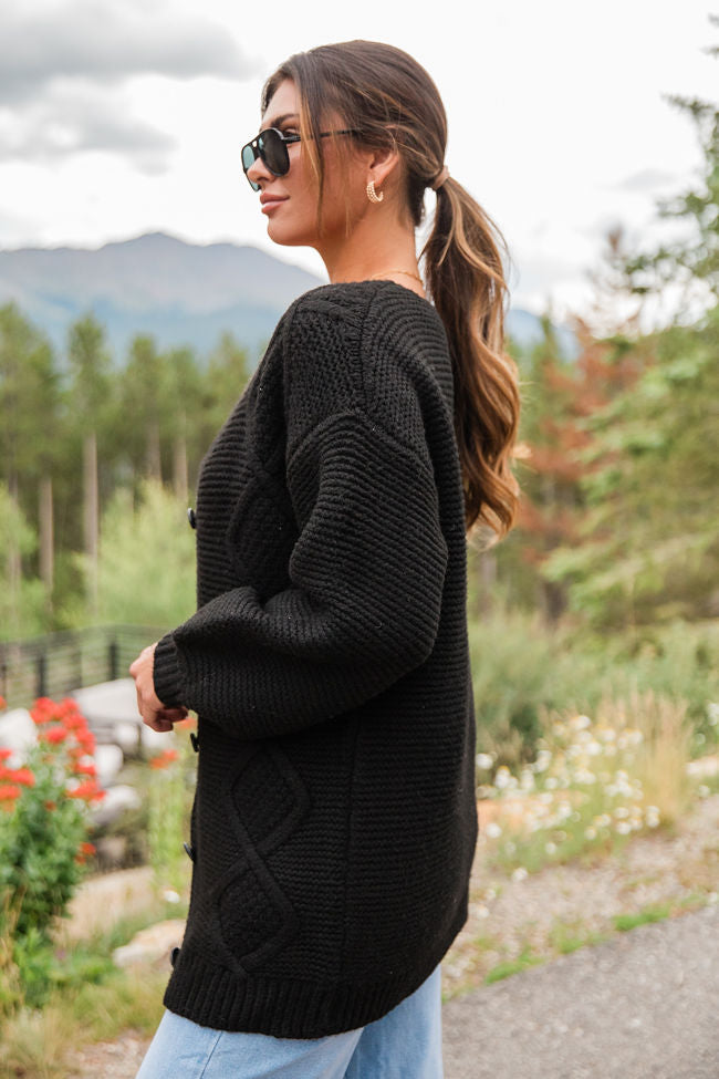 On My Mind Black Cable Knit Cardigan With Paypal