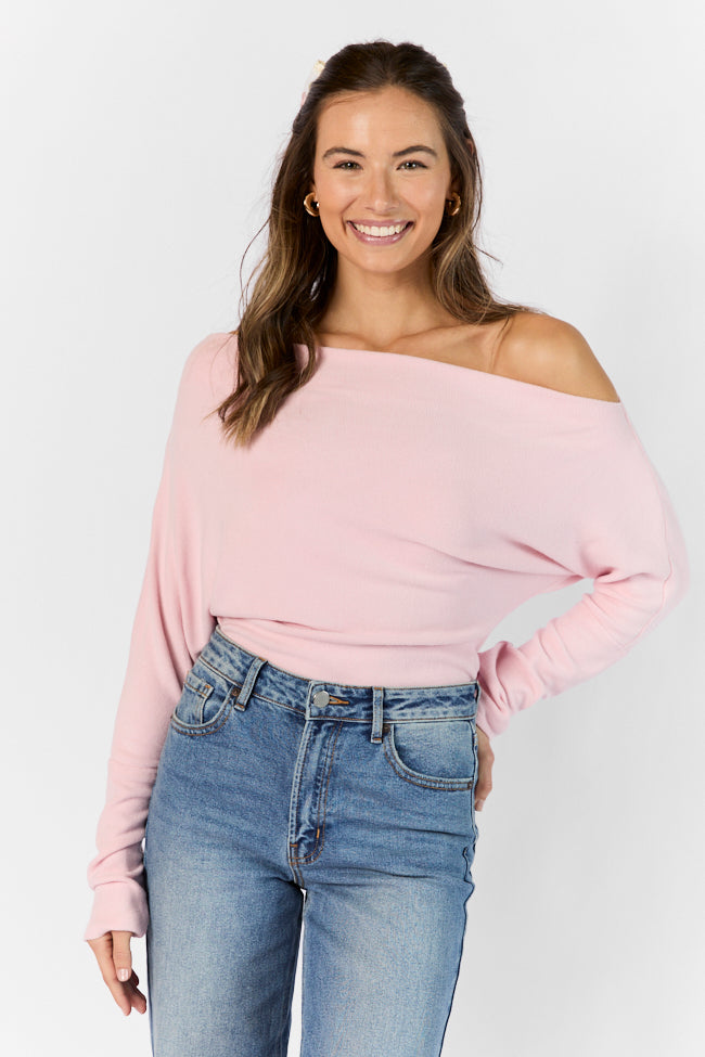 Giving It A Go Light Pink Rib Off The Shoulder Top Cheap Low Shipping Fee