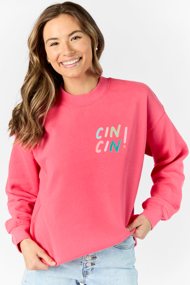 Cin Cin! Light Red Graphic Sweatshirt Clearance Cheap Online