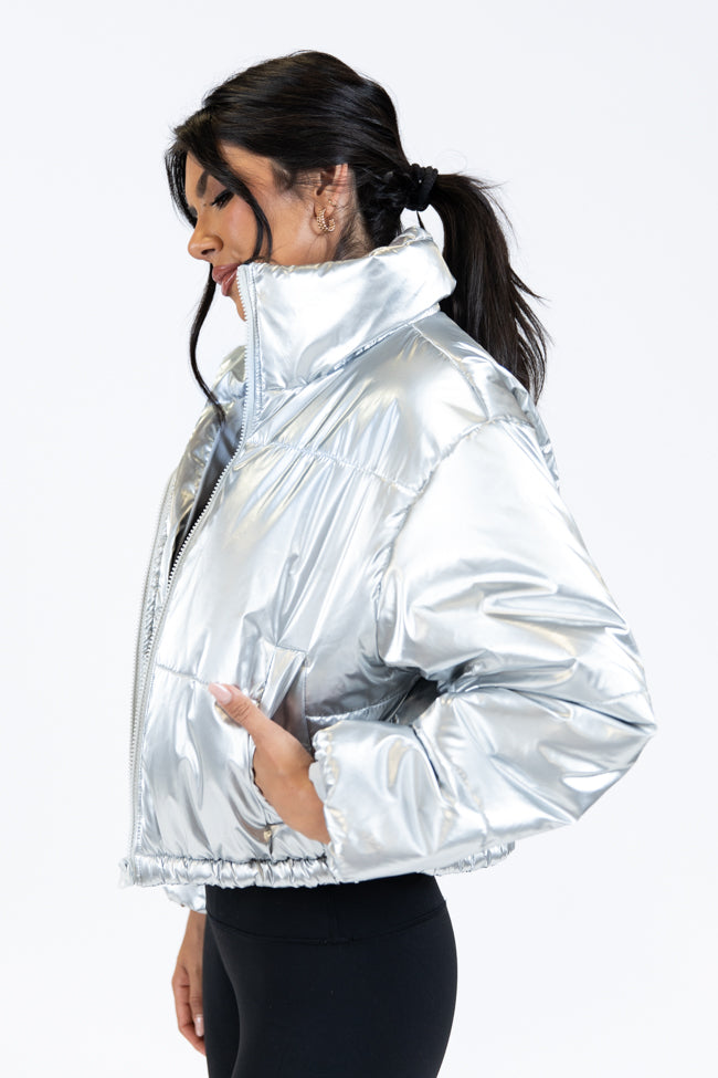 Keep Me Warm Silver Chrome Puffer Jacket SALE Discount Largest Supplier