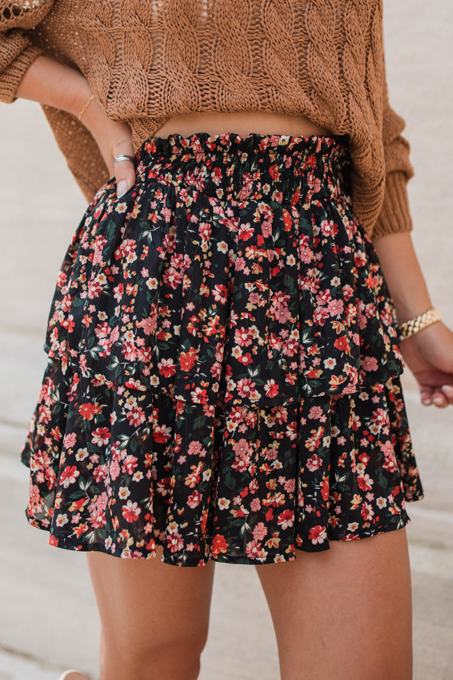 Breezy Black Floral Tiered Skort FINAL SALE Clearance Great Deals