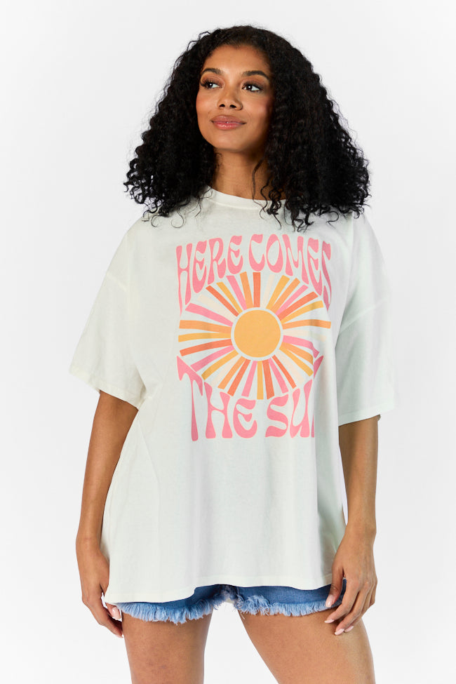 Here Comes The Sun Burst Off White Hyfve Oversized Graphic Tee 2025 New Sale Online