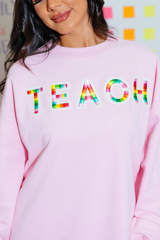 Classroom Colors Chenille Patch Light Pink Oversized Graphic Sweatshirt Cheap Sale Get Authentic