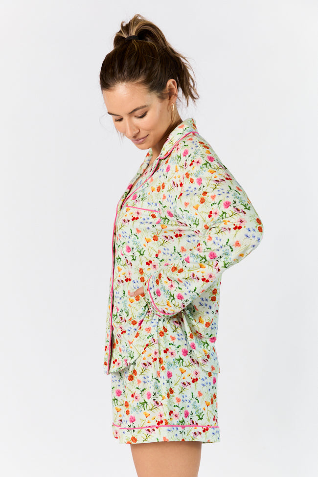 Good To Get Away Botanical Floral Long Sleeve Pajama Top New Arrival Cheap Pice