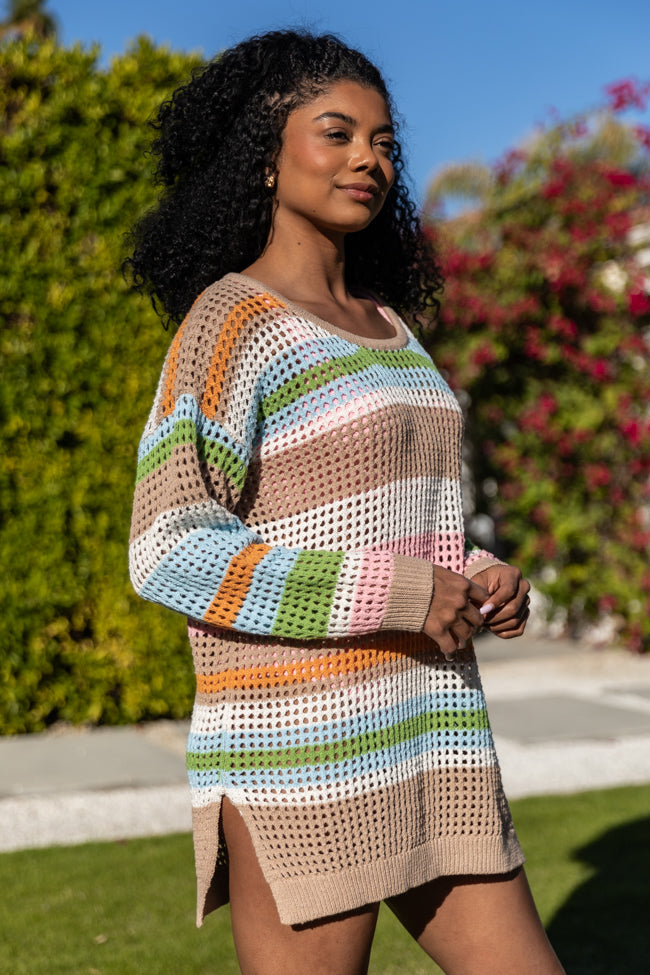 Rainbow Row Multi Crochet Knit Sweater Tunic Choice Online