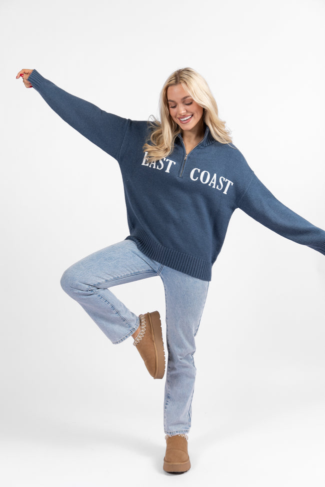 Roll With It Navy East Coast Quarter Zip Sweater SALE Low Pice Fee Shipping For Sale