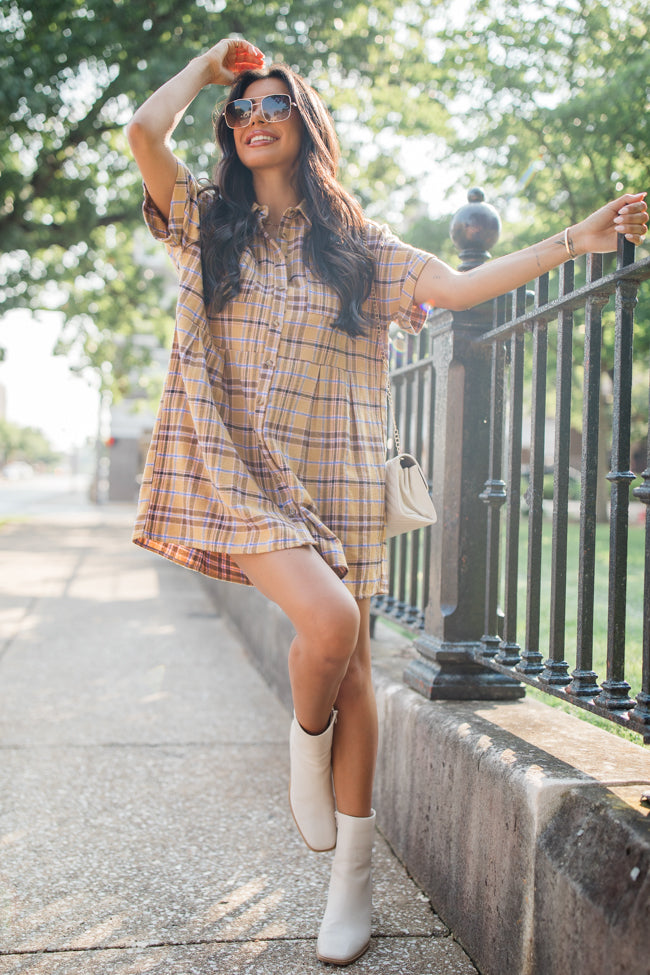 A Place All Our Own Mustard Plaid Shirt Dress FINAL SALE Quality Original