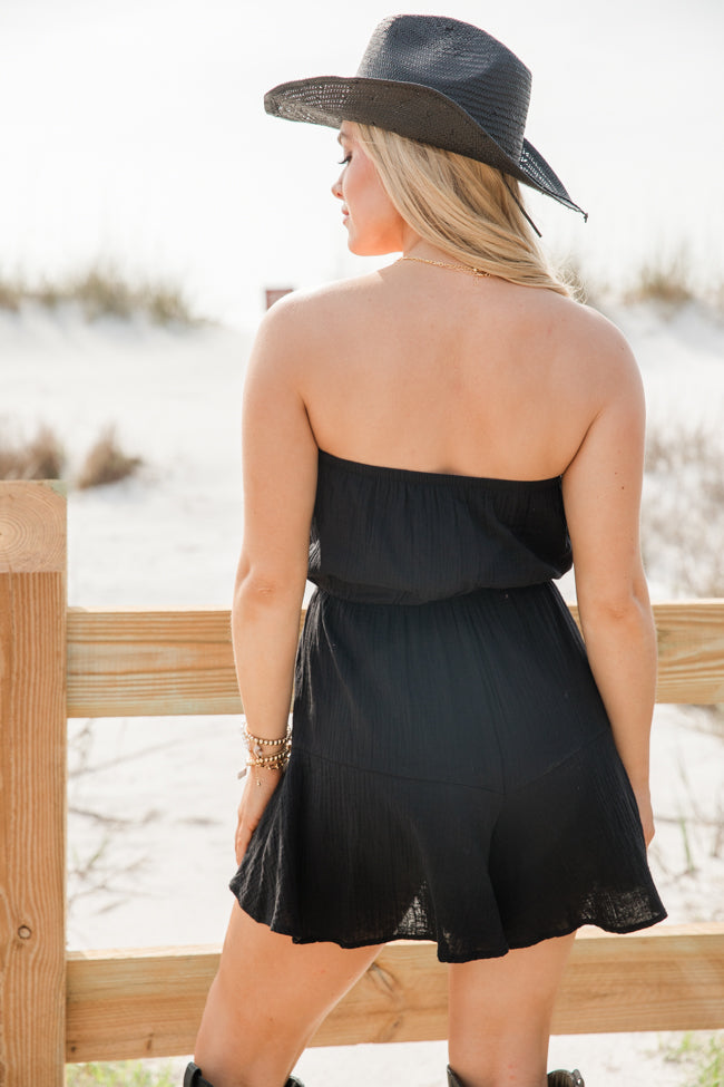 Settle Me Down Black Strapless Solid Romper With Paypal For Sale