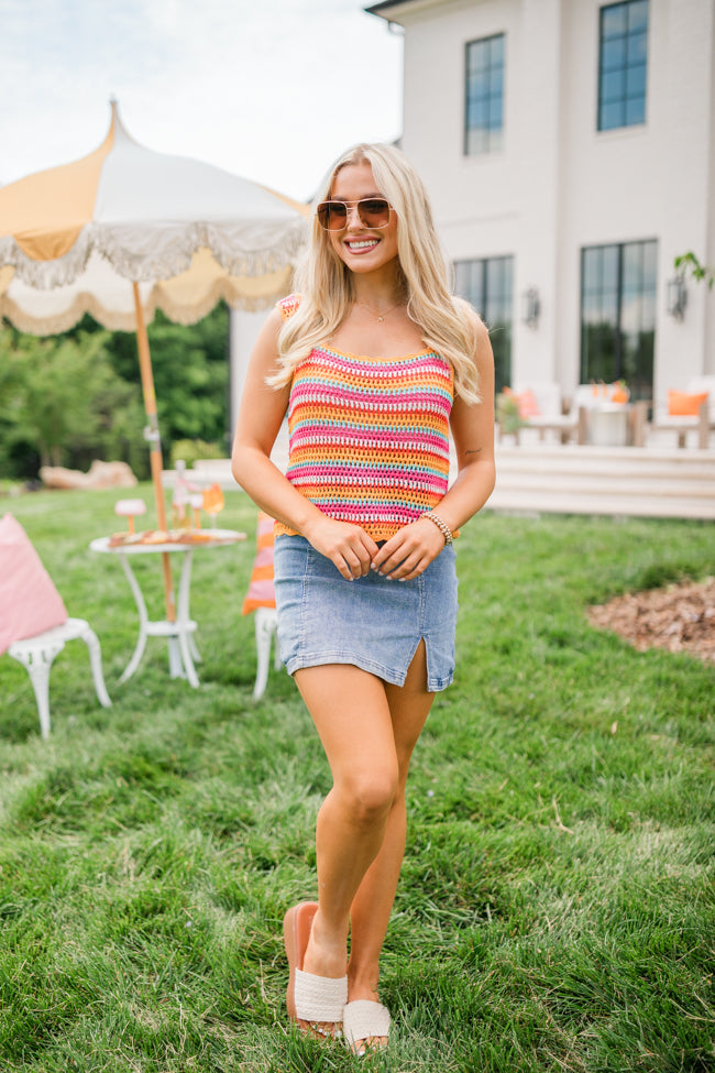 We Were Us Pink And Orange Multi Stripe Crochet Tank With Paypal For Sale