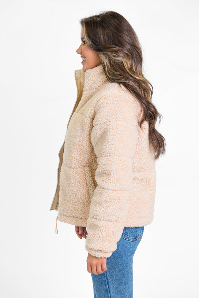 High Road Beige Sherpa Puffer Jacket Cheap Sale Geniue Stockist