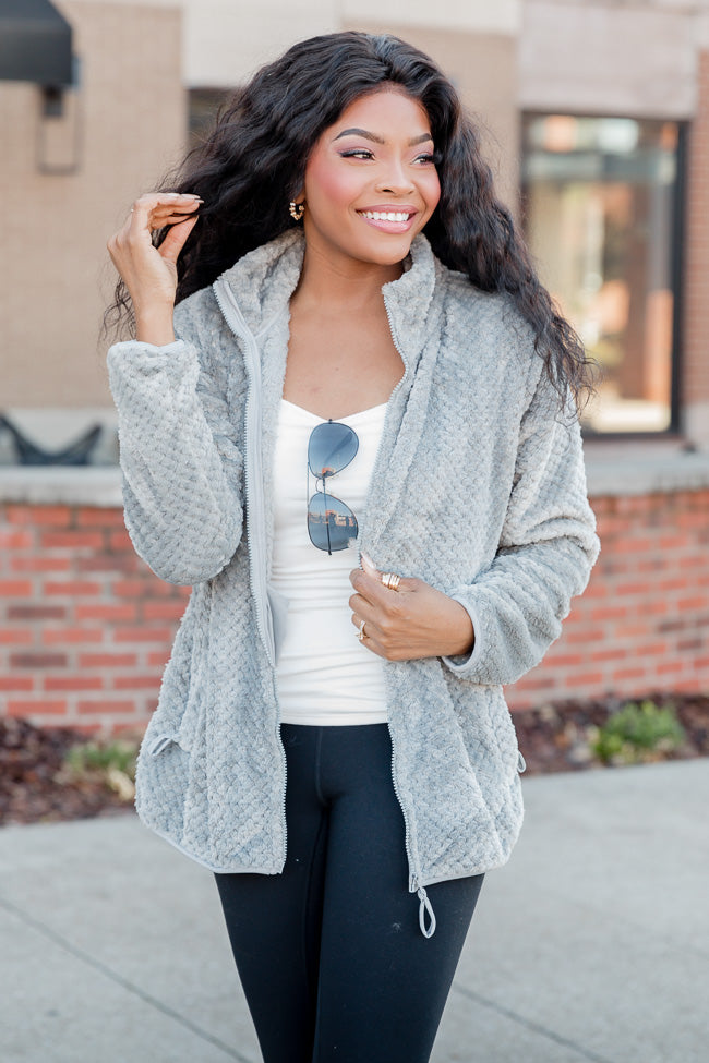 Cozy Charm Grey Textured Sherpa Zip Up Jacket FINAL SALE Pay With Paypal For Sale