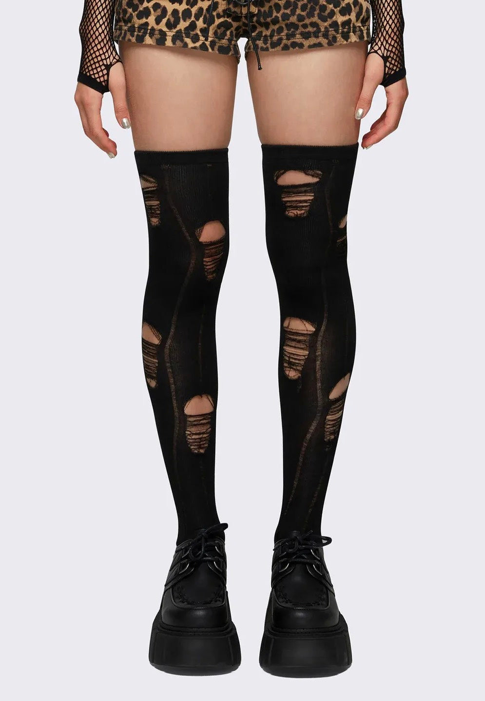 Minga London - Shadow Ripped Thigh Highs - Socks Cheap Comfortable