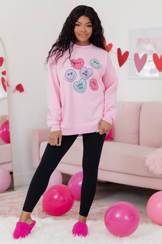 Candy Hearts Light Pink Oversized Graphic Sweatshirt Cheap Sale Finishline