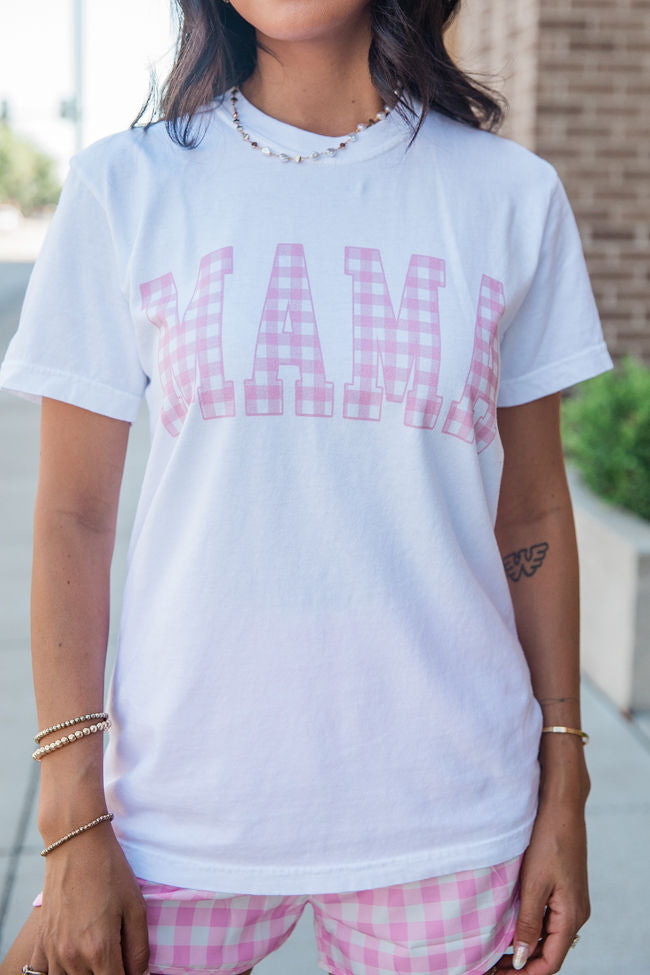 Mama Gingham White Comfort Colors Graphic Tee Genuine For Sale