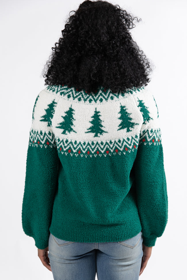 Festive Spirit Green Christmas Fair Isle Quarter Zip Sweater FINAL SALE Low Pice