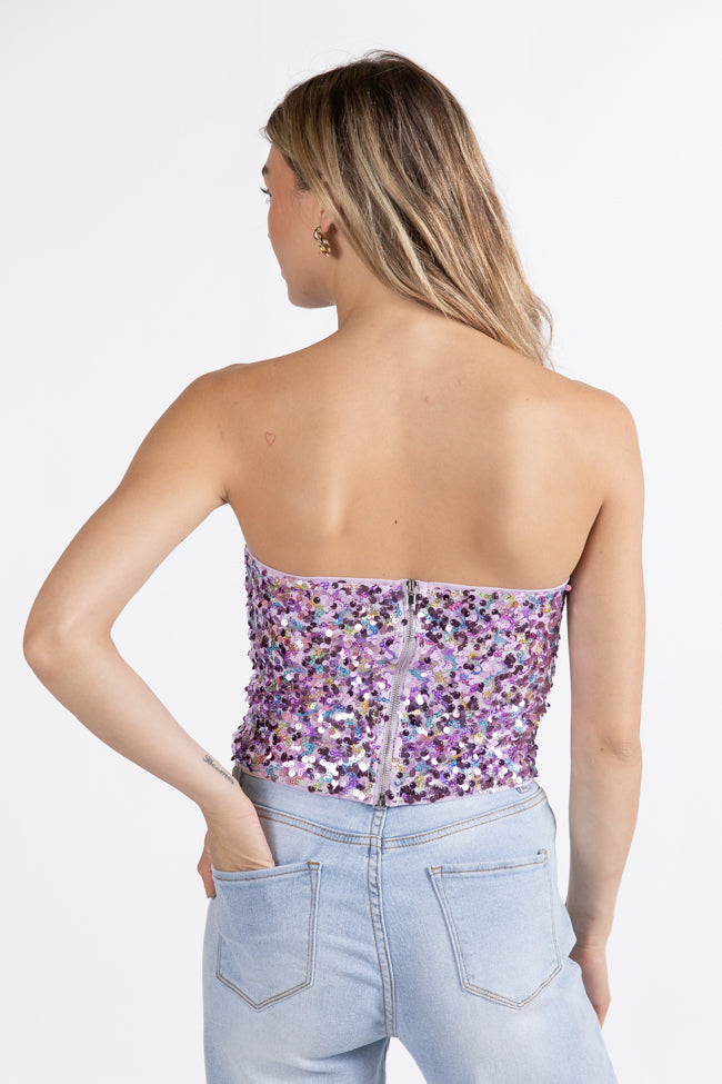 Another Try Purple Multi Strapless Sequin Top FINAL SALE Cheap Sale Wholesale Pice