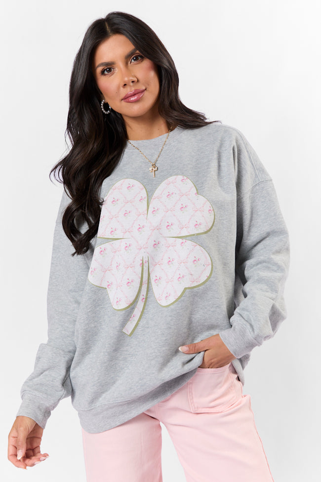 Pattern Shamrock Light Grey Oversized Graphic Sweatshirt Free Shipping Finishline