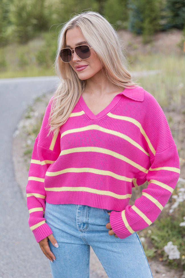 Living Proof Pink and Lime Striped Collared Sweater FINAL SALE 2025 Sale Online