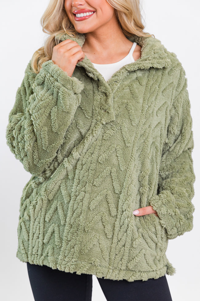 Take The Leap Olive Cable Detail Sherpa Pullover SALE Order Cheap Pice