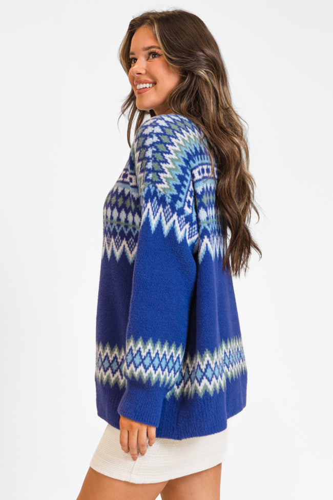 Bundled Up Navy Oversized Fuzzy Fair Isle Sweater FINAL SALE Outlet Purchase