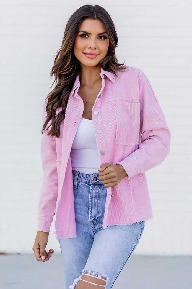 Keep Me Grounded Pink Frayed Edge Cord Shacket FINAL SALE Big Discount Online