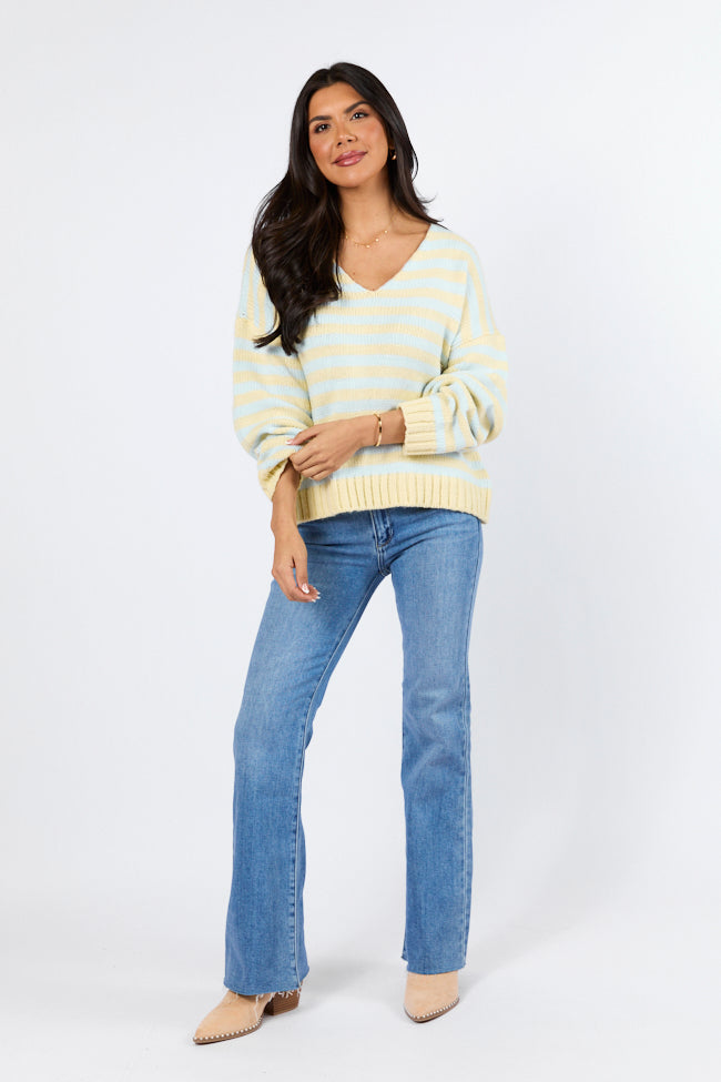 Wait A Minute Yellow and Blue Multi Striped V-Neck Sweater Sale Explore