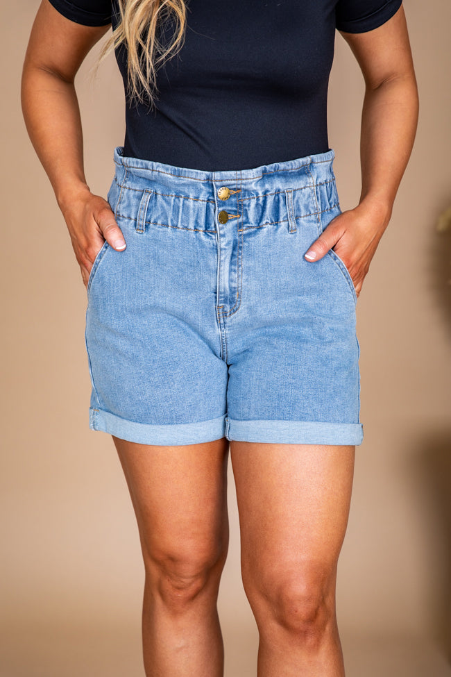 Watch Me Go Paperbag Cuffed Denim Shorts FINAL SALE In China For Sale