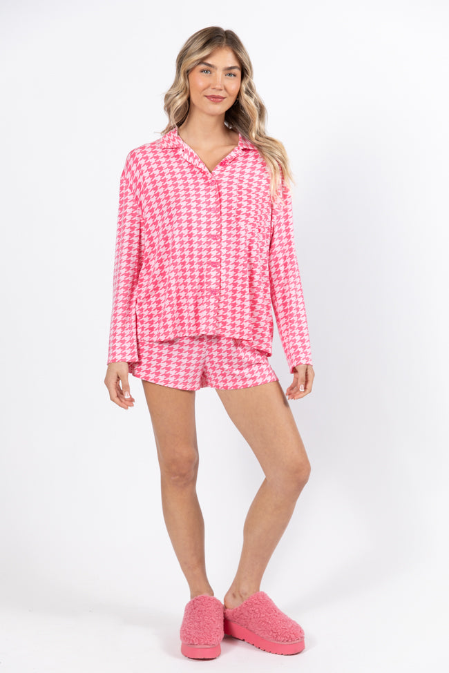 On A Cloud In Pink Houndstooth Pajama Set FINAL SALE Perfect Cheap Pice