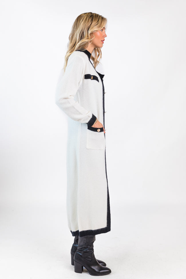 On Your Time Ivory and Black Long Button Front Cardigan FINAL SALE Cheap Sale Looking For