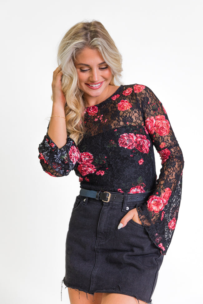 Make You Mine Black Floral Bell Sleeve Lace Top FINAL SALE Buy Cheap Popular