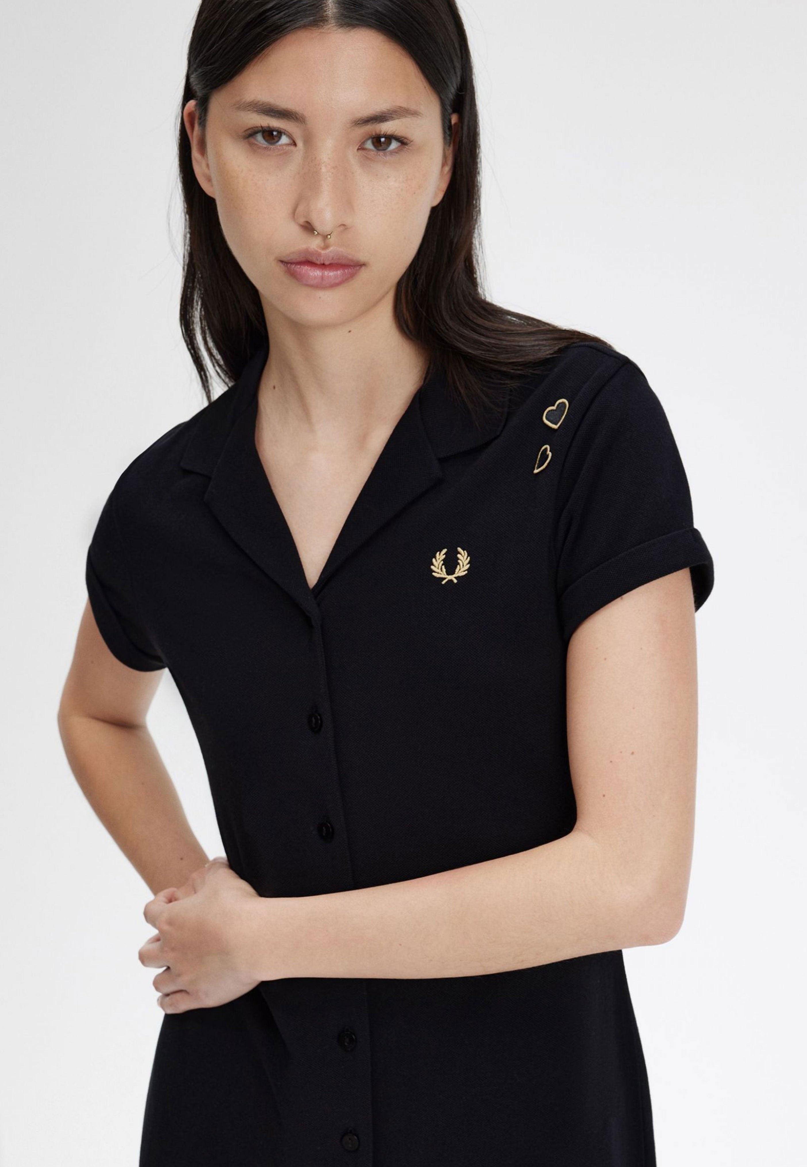 Fred Perry x Amy Winehouse - Button Thru Pique Shirt Black - Dress Cheap Sale Pick A Best